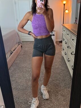 Seamless Scrunch Butt High Waisted Biker Shorts Dark Gray